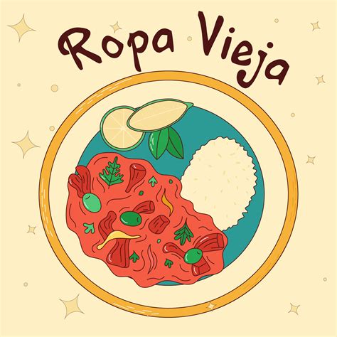 Cuban Food Ropa Vieja Traditional Cuban Dish Vector Illustration