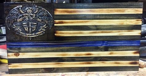 Wooden Thin Blue Line Flag St Michael Flag Law Enforcement Flag