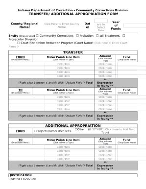 Transfer Additional Appropriation Indiana Secure In Doc Template