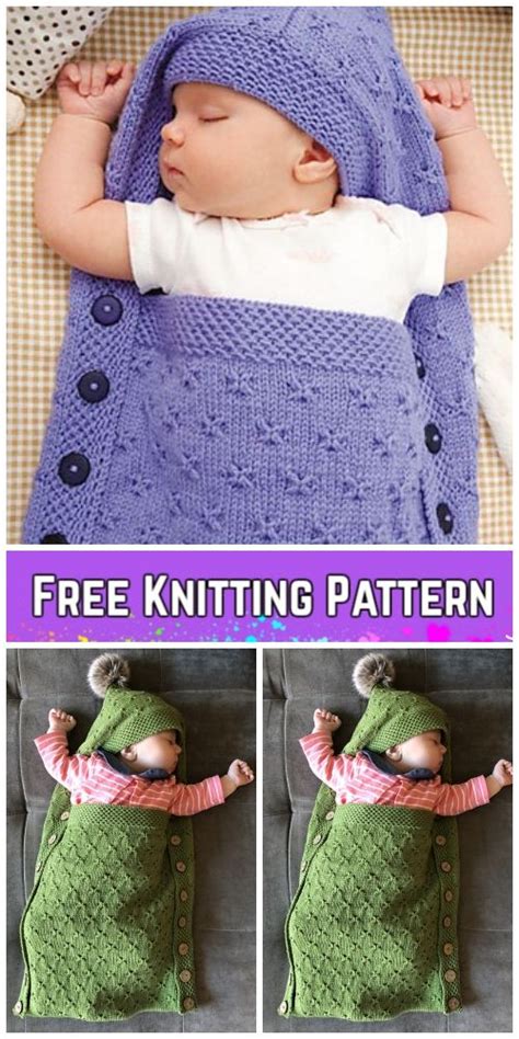 Knit Baby Hooded Sleeping Sack Blanket Free Knitting Pattern Paid