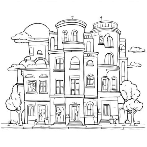 Descarga Dibujo En Blanco Y Negro De Un Paisaje Urbano Para Colorear