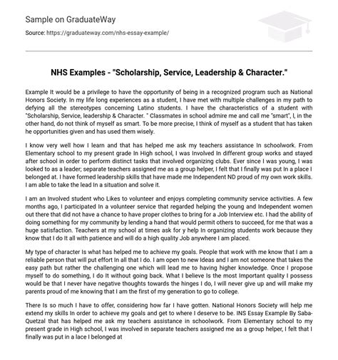 nhs examples scholarship service leadership character essay