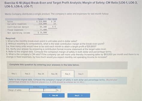 Solved Exercise Algo Break Even And Target Profit