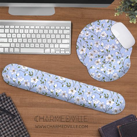 Cute Blue Mouse Pad Ergonomic Keyboard Wrist Rest Floral - Etsy