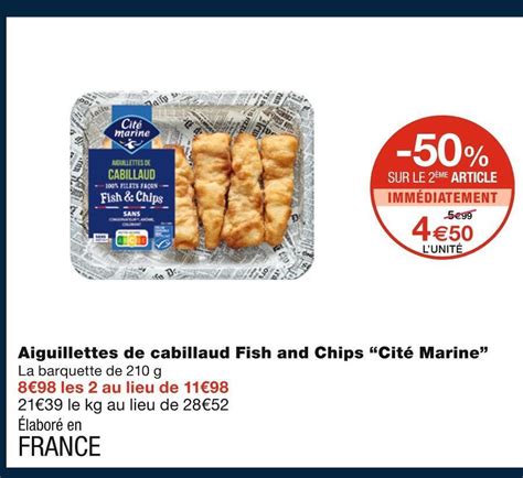 Promo Cité marine aiguillettes de cabillaud fish and chips chez Monoprix