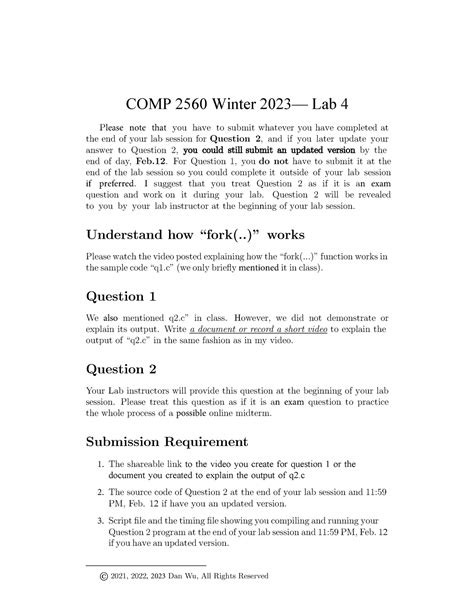 Lab4 LAB COMP 2560 Winter 2023 Lab 4 Please Note That You Have To