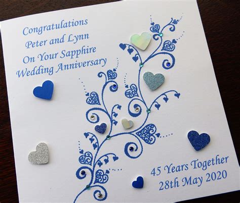 Sapphire Wedding Anniversary Card Handmade And Personalised Etsy