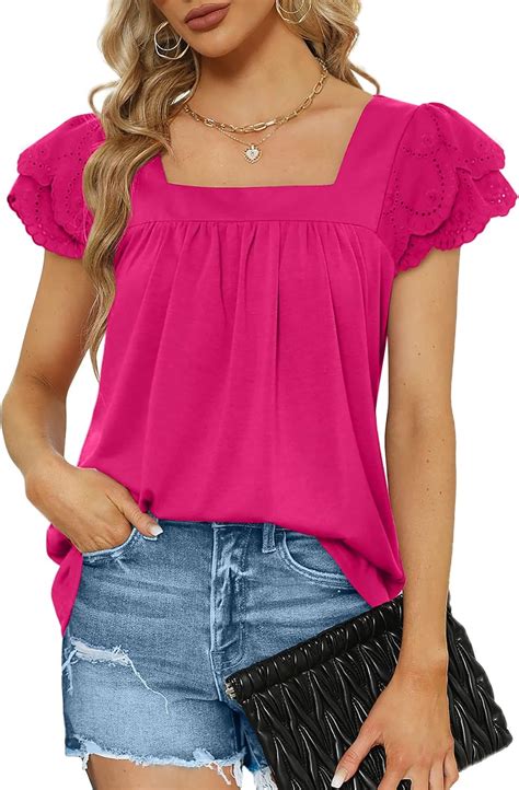 Wiholl Shirts For Women Dressy Casual Square Neck Lace Short Sleeve Summer Tops At Amazon Women