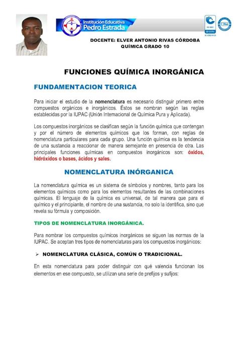 Pdf Funciones Qu Mica Inorg Nica Los Compuestos Inorg Nicos Se