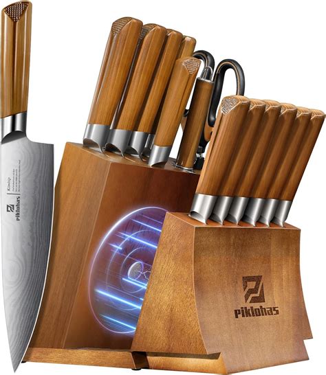 Piklohas Knife Block Set Pieces Knife Sets With Magnetic Detachable