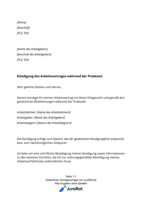 Kündigung in der Probezeit Word und PDF Muster 2024