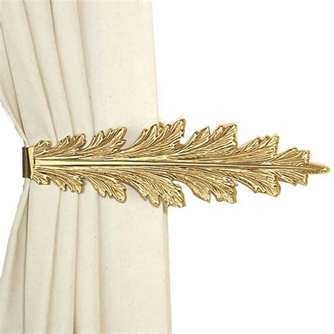 Vintage Pair Curtain Tie Back Holder Fern Leaf Bright Brass Renovator