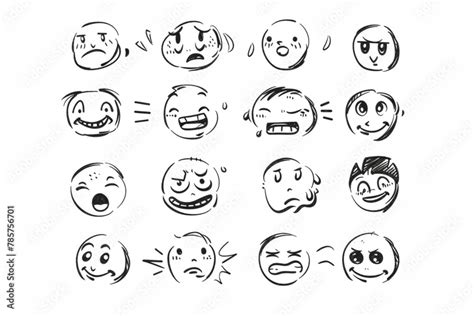 Doodle Emoji Face Icon Set Hand Drawn Sketch Style Emoji With