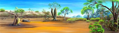 African Savanna Desert Landscape Stock Illustration - Illustration of summer, savannah: 247938442