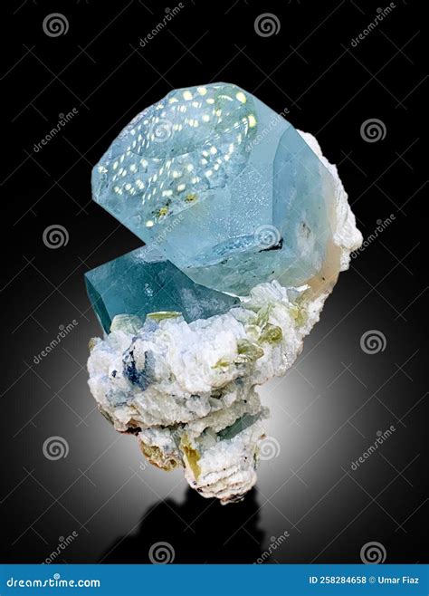 Natural Aquamarine Crystal With Mica And Albite Mineral Specimen