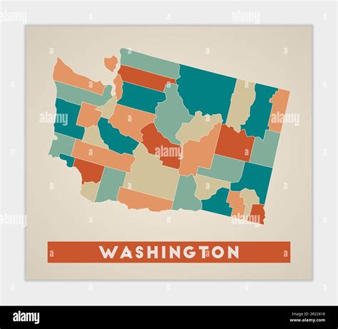 Washington Poster Map Of The Us State With Colorful Regions Shape Of