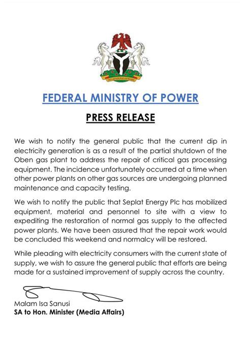 Government Of Nigeria On Twitter Statement From Hmpowerng T