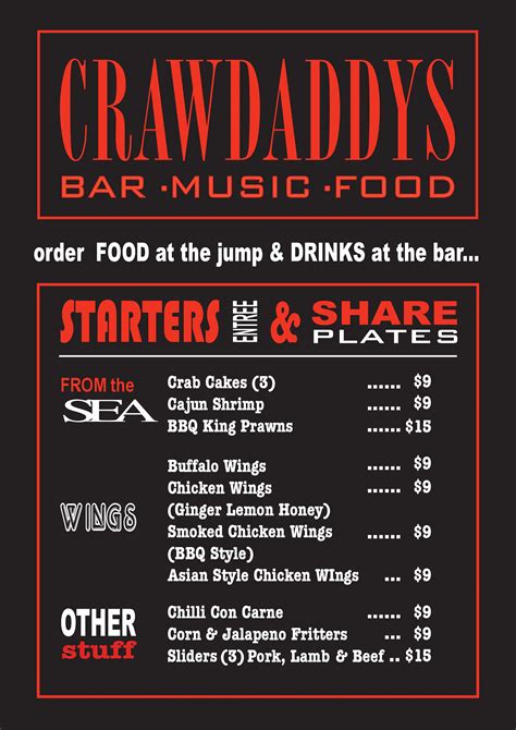 Crawdaddys Menu Menu For Crawdaddys Noosa Heads Noosa Heads