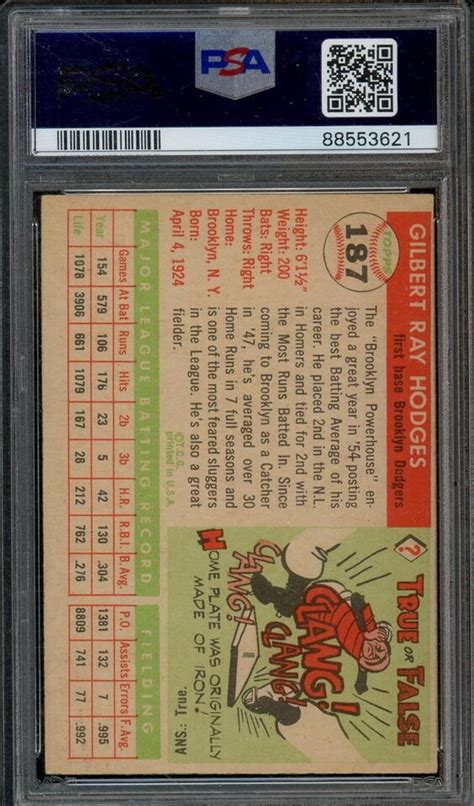 1955 Topps 187 Gil Hodges Brooklyn Dodgers HOF PSA 4 VG EX EBay