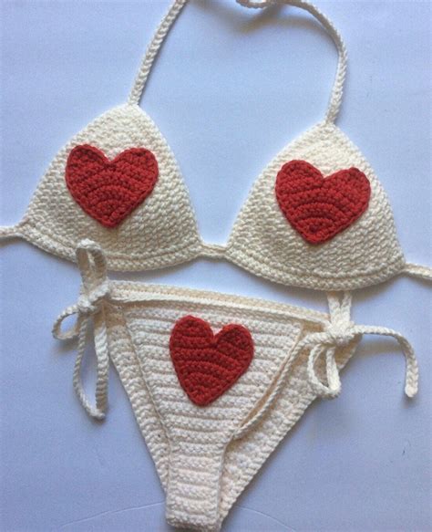 Crochet Queen Of Hearts Bikini Set Cotton Etsy