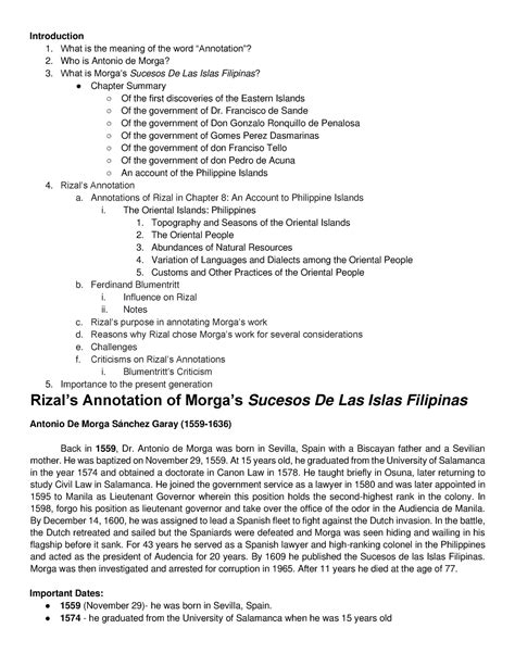 Rizal S Annotation Of Morga S Sucesos De Las Islas Filipinas