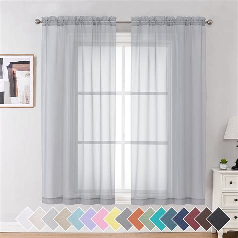 Ovzme Sheer Window Curtain Panels Inches Length Pieces Voile Top