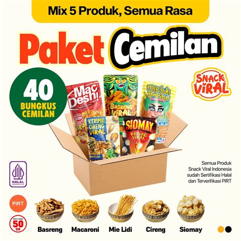 Jual Snack Viral Paket Cemilan 40 Bungkus Basreng Makaroni Mie