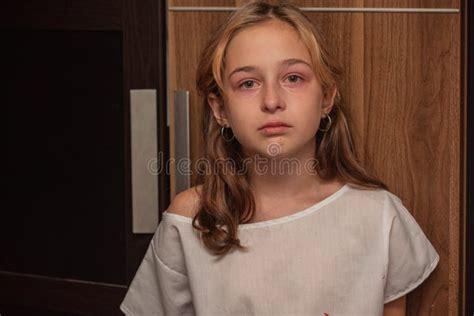 Cute Little Kid is Crying. Portrait of a Sad Child Girl 9 or 10 Years ...