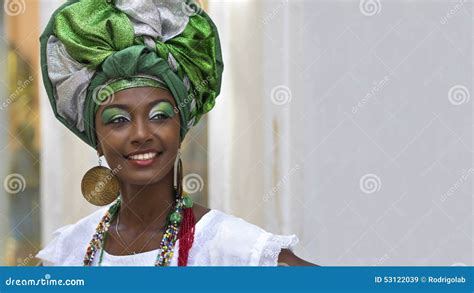 Brazilian Woman Dressed In Traditional Baiana Attire In Salvador Bahia