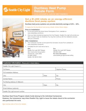 Fillable Online Ductless Heat Pump Rebate Form Ductless Heat Pumps