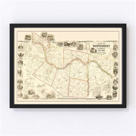 Montgomery County New York Map 1853 Old Map of Montgomery County New York Art Vintage Print ...