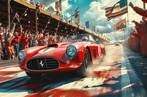 Premium AI Image A Red Sports Car Speeds Down A Race Track Showcasing