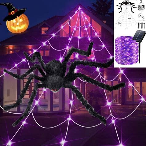 Halloween Solar Light Spider Web W Giant Spider Outdoor Patio Party