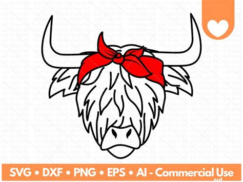 Highland Cow Svg Cow With Bandana Svg Cow Head Svg Cow Face Png