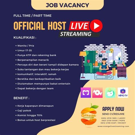 Lowongan Kerja Host Live Streaming Admin Live Streaming Di Orange