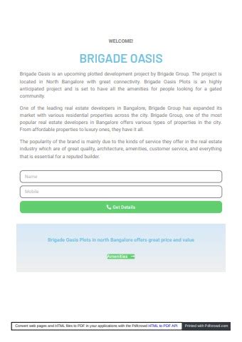 Brigade Oasis Plots In Devanahalli Bangalore