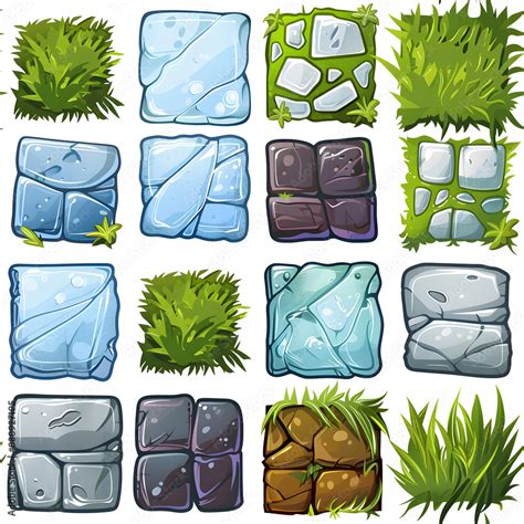 Top View 2d Game Square Tiles Game Texture Tiles 2d Cartoon Level Ground Block Of Various