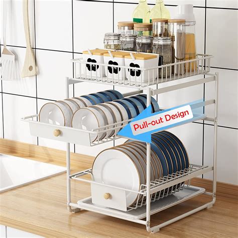 Buy PEALOV Dish Rack With Drip Tray Drawer Dish Rack Stainless Steel 3