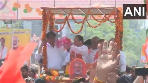 Jp Nadda Holds Massive Roadshow In Haryanas Rohtak