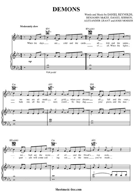 Demons Sheet Music Imagine Dragons Sheetmusic Free