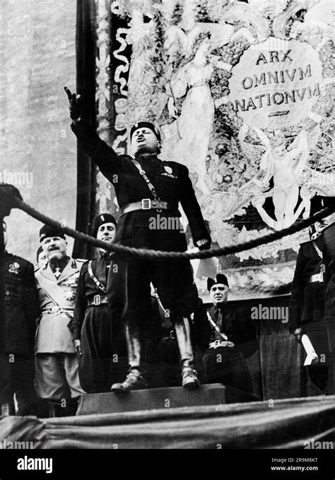 Benito Mussolini, Prime Minister of Italy and fascist dictator, giving ...