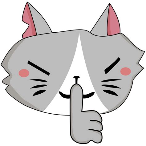 Grey Little Cat Character Holding Hand Near Mouth Silence Shhh Symbol