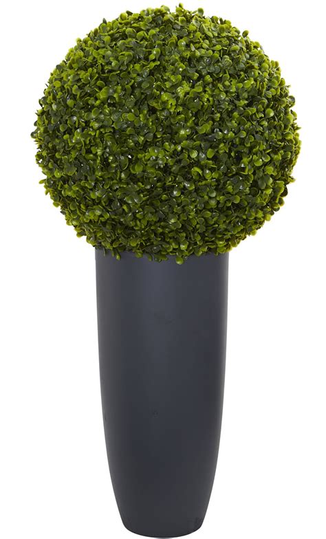 Earthflora Artificial Boxwood Ball Topiary 30” Boxwood Artificial Topiary Plant In Gray