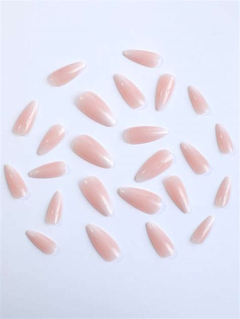 Pcs Set Long Almond Shaped French Style Sakura Milk White Ombre