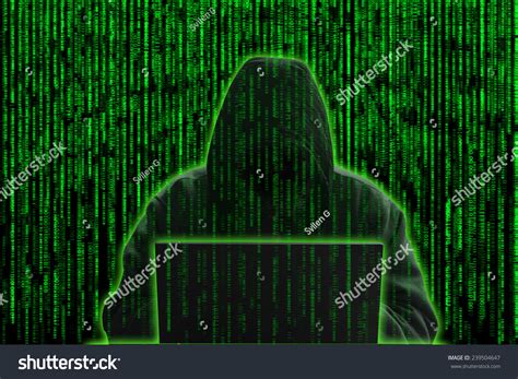 Conceptual Image Hacker On Matrix Background Stock Illustration ...