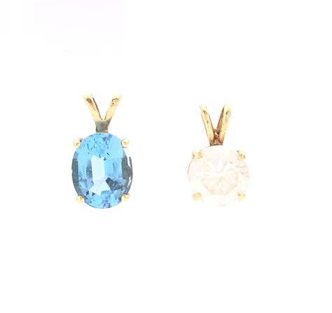 Lot 2pc 14k Yellow Gold Topaz And Cubic Zirconia Pendants