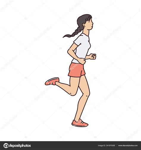 Femme Sportive Personnage Jogging Ou Course Croquis Vectoriel