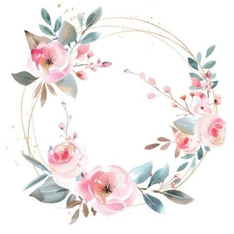 Premium Photo Watercolor Pink Floral And Gold Geometric Frame