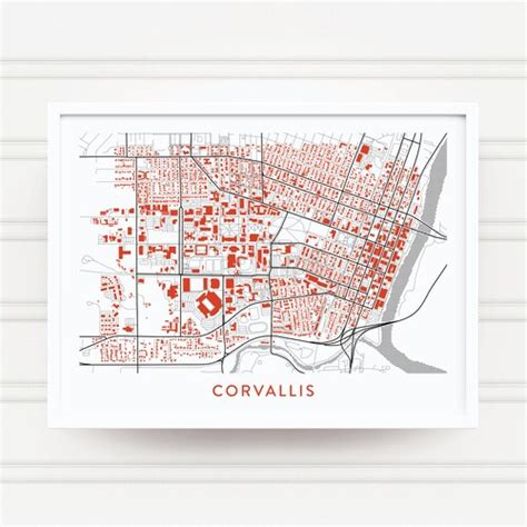 Corvallis Oregon Street Map Screen Print College Town Map - Etsy