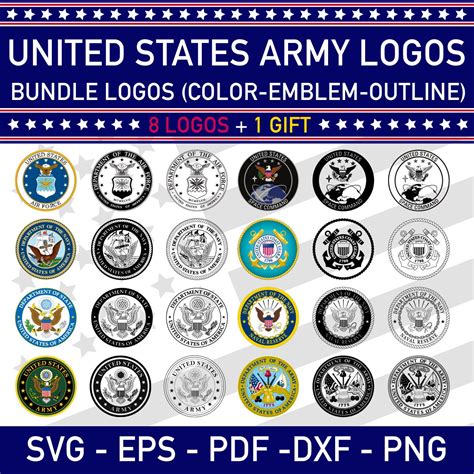 8 US Military Logos Bundle FREE Logo Gift US Military-inspired Laser ...